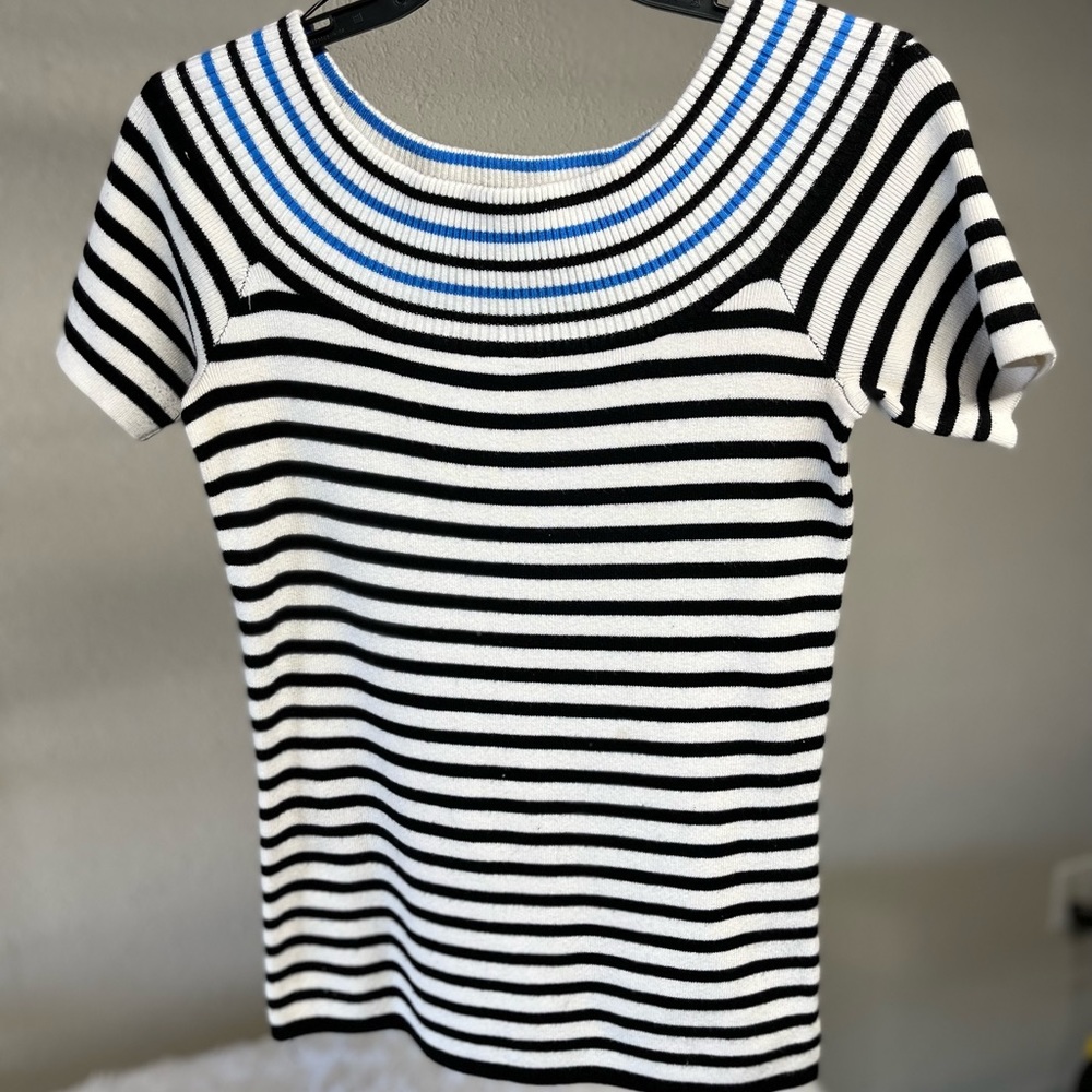 Striped black blue whit blouse - Picture 3 of 3